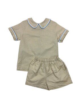The Oaks boys size 6 Beige Short Sleeve Button-Up Shirt with Piping